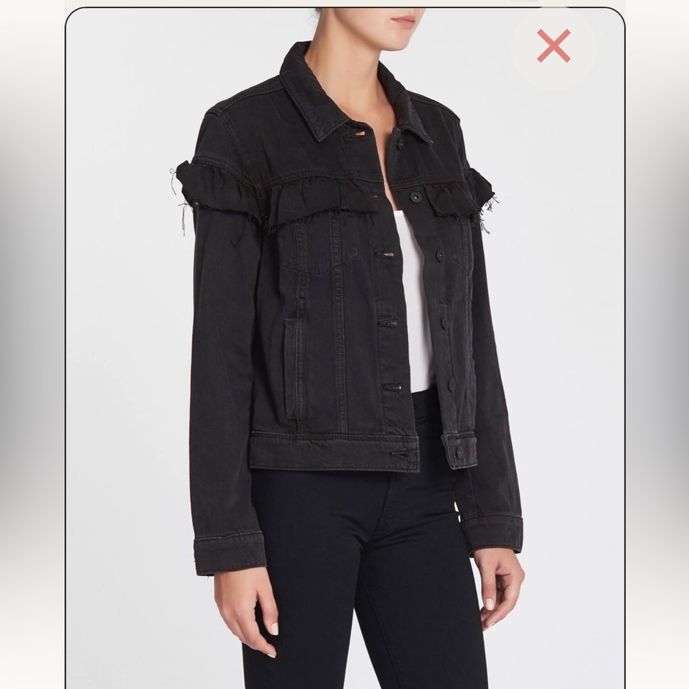 Paige Denim Ruffle detail Black Jacket